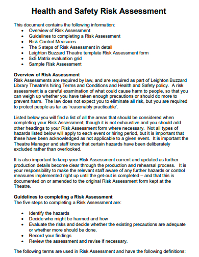 health and safety risk assessment