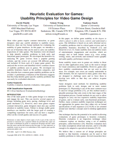 heuristic evaluation for games