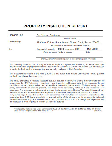 home property inspection report template