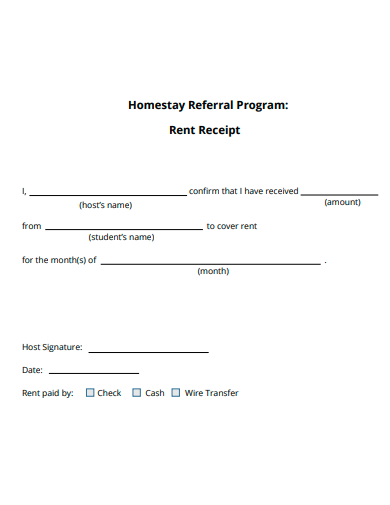 homestay referral program rent receipt