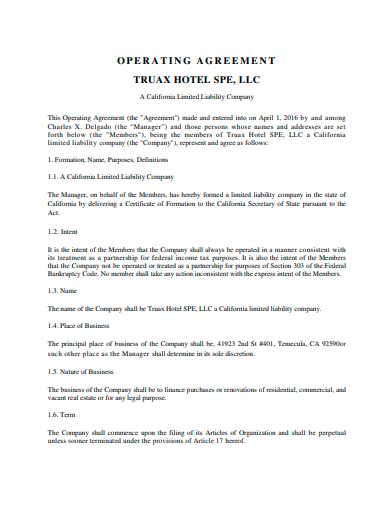 hotel operating agreement