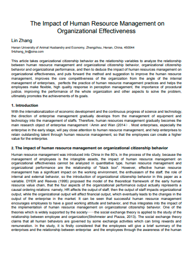human resource management on organizational effectiveness