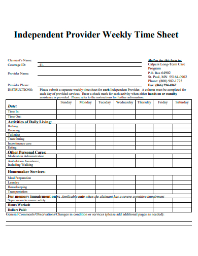 independent provider weekly time sheet