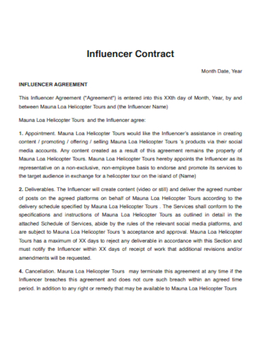 influencer contract format