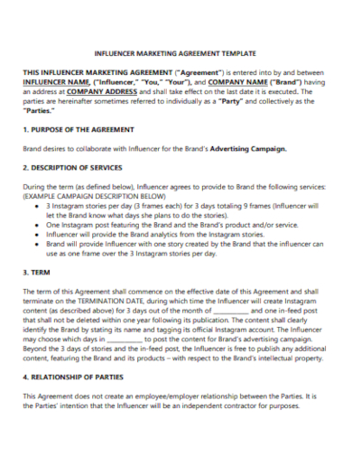 influencer marketing contract agreement