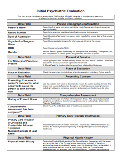 FREE 10 Psychiatric Evaluation Samples In PDF