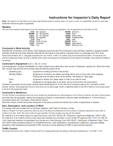 inspector’s daily report