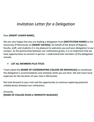 invitation letter for a delegation