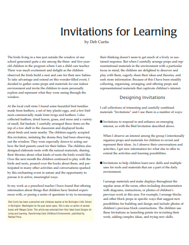 invitations for learning