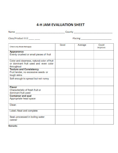 jam evaluation sheet 
