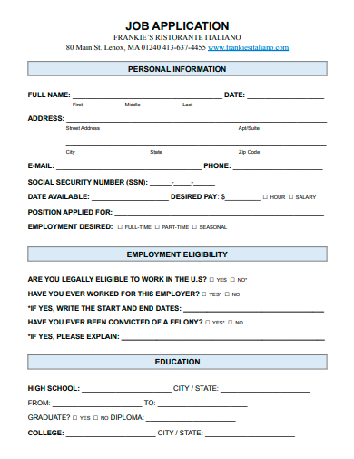 job application in pdf