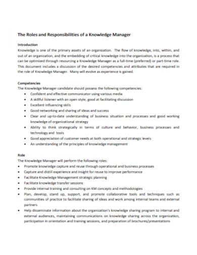 knowledge manager roles and responsibilities