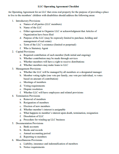 llc operating agreement checklist