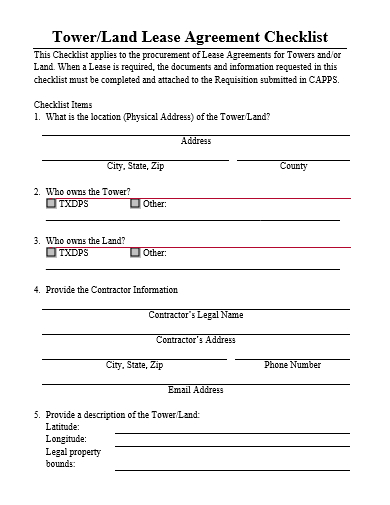 land lease agreement checklist