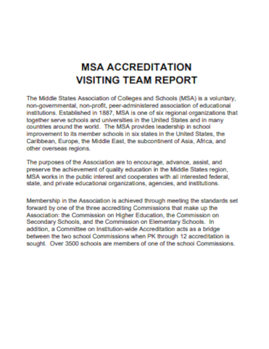 msa accreditation team report