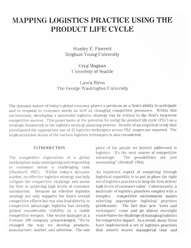 mapping logistics product life cycle