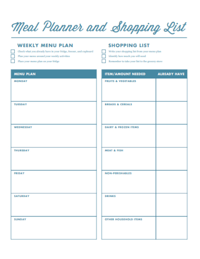 meal planner with shopping list