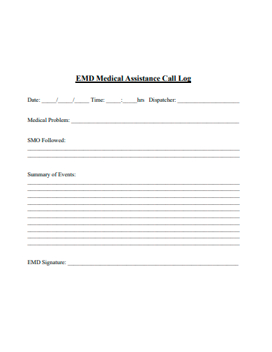 medical assistance call log