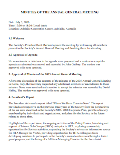 minutes of annual general meeting