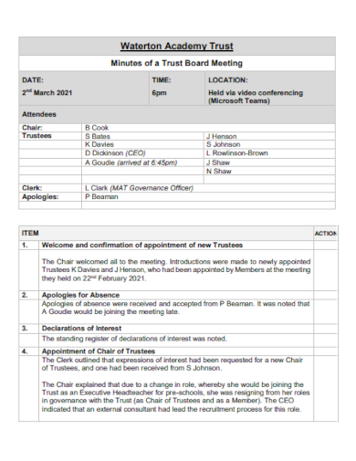 minutes of trust board meeting