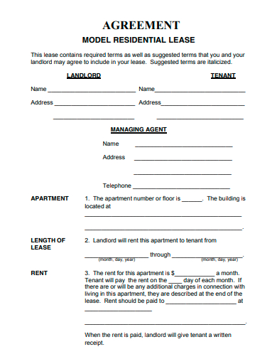 model residential lease agreement