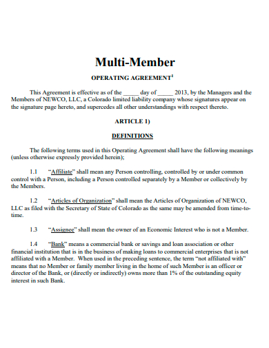 multi member operating agreement