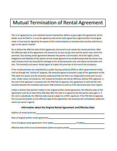 mutual termination of rental agreement