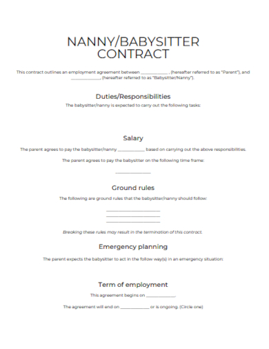 nanny babysitter contract