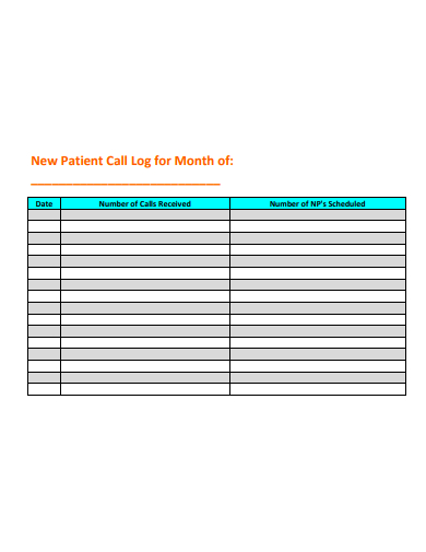 new patient call log for month
