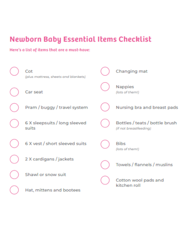 newborn baby essential items checklist