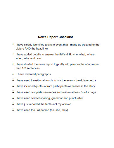 news report checklist