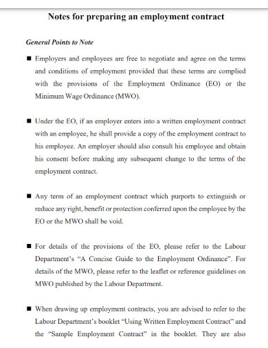notes for preparing employment contract