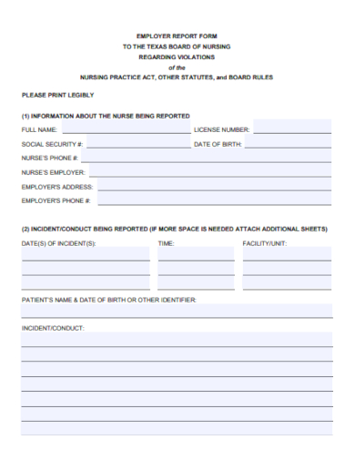 nursing employer report form