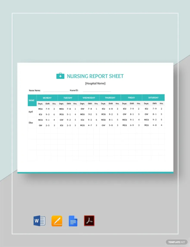 nursing report sheet template