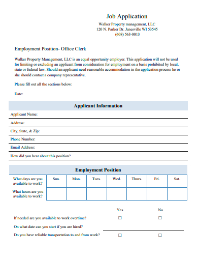 office clerk job application