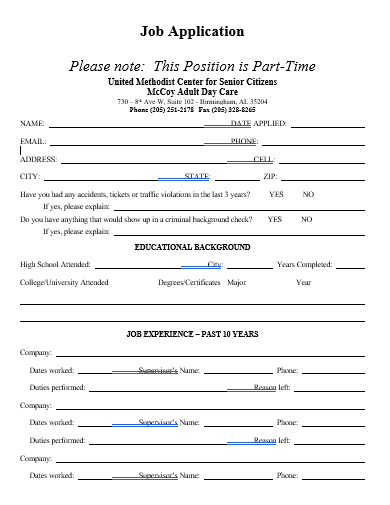 part time job application