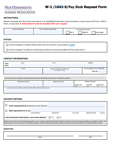 pay stub request form