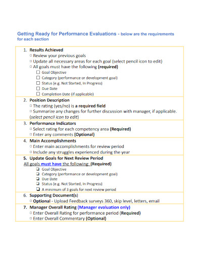 performance self evaluation checklist