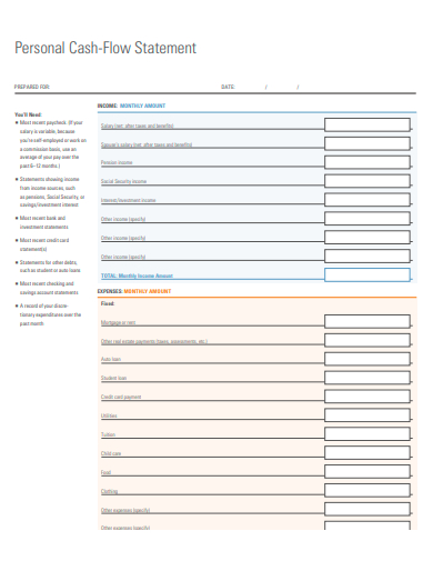personal cash flow statement