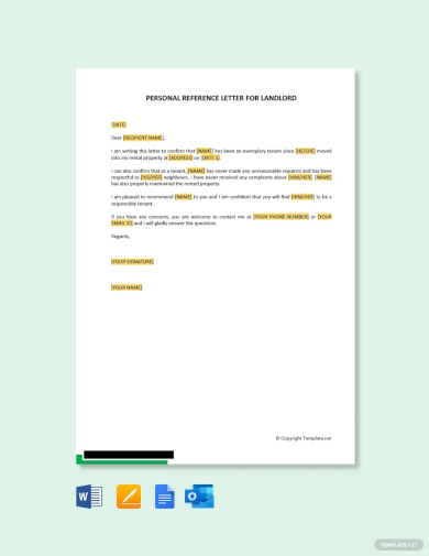 personal reference letter for landlord template