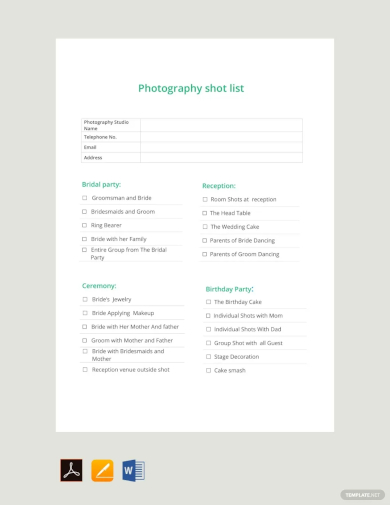 photography shot list template