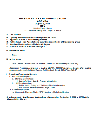 planning group agenda
