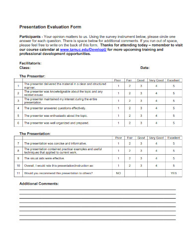 presentation evaluation sheet 