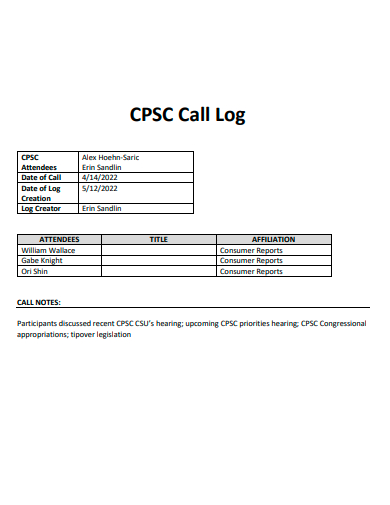 printable call log