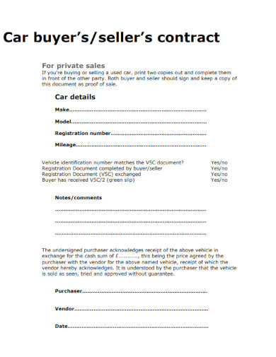 private car buy sale contract