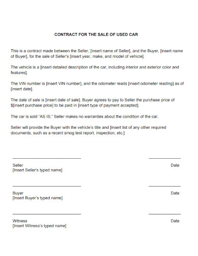 private used car sale contract