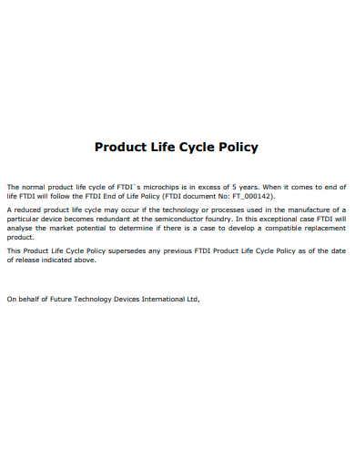 product life cycle policy