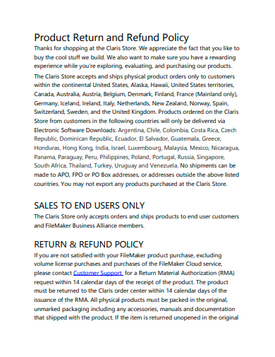 product return and refund policy