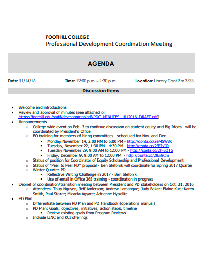 professional development coordination meeting agenda