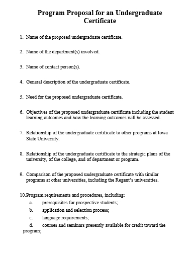 program proposal for undergraduate certificate